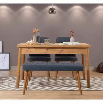 Set masa si scaune 4 piese, Vella, Costa 1048, PAL, Pin Atlantic / Albastru Marin imagine