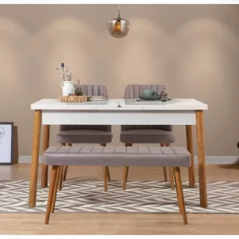 Set masa si scaune 4 piese, Vella, Santiago 0701, PAL, Pin Atlantic / Alb / Gri imagine