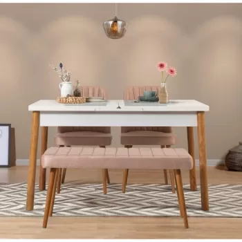 Set masa si scaune 4 piese, Vella, Santiago 0900, PAL, Pin Atlantic / Alb / Piatra imagine