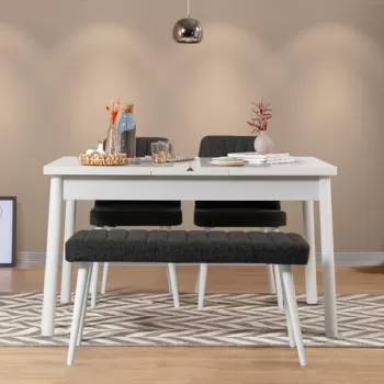 Set masa si scaune 4 piese, Vella, Santiago 1053, PAL, Alb / Antracit imagine