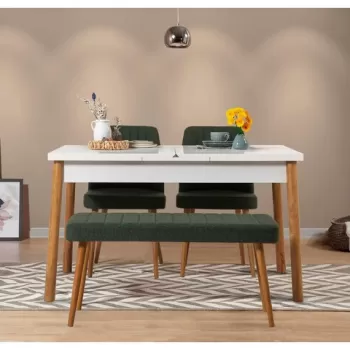 Set masa si scaune 4 piese, Vella, Santiago 1070, PAL, Pin Atlantic / Alb / Verde imagine