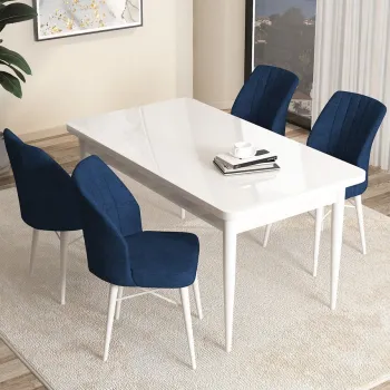 Set masa si scaune (5 bucati), Hanah Home, Arp, Alb / Bleumarin imagine