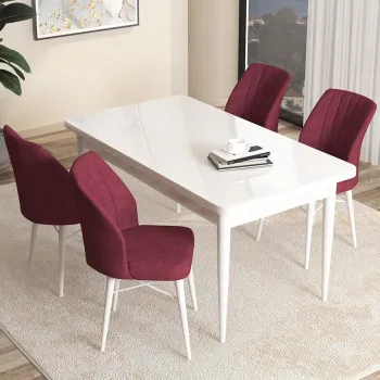 Set masa si scaune (5 bucati), Hanah Home, Arp, Alb / Burgundia imagine