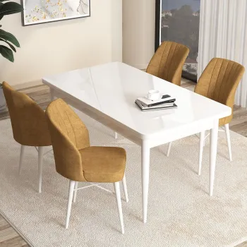 Set masa si scaune (5 bucati), Hanah Home, Arp, Alb / Cappuccino imagine