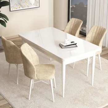 Set masa si scaune (5 bucati), Hanah Home, Arp, Alb / Crem imagine