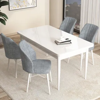 Set masa si scaune (5 bucati), Hanah Home, Arp, Alb/Gri imagine
