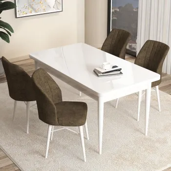 Set masa si scaune (5 bucati), Hanah Home, Arp, Alb/Maro imagine