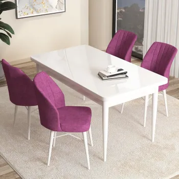 Set masa si scaune (5 bucati), Hanah Home, Arp, Alb/Mov imagine