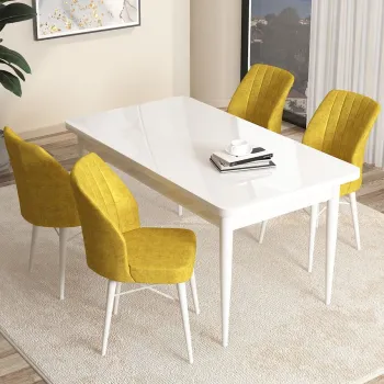 Set masa si scaune (5 bucati), Hanah Home, Arp, Alb/Mustar imagine