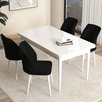 Set masa si scaune (5 bucati), Hanah Home, Arp, Alb/Negru imagine