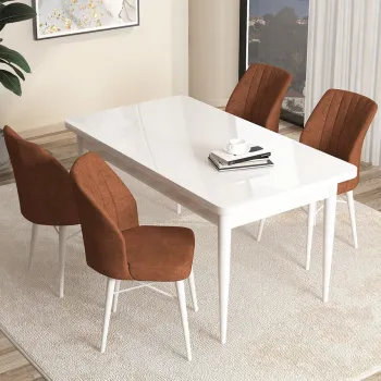 Set masa si scaune (5 bucati), Hanah Home, Arp, Alb / Rosu-catifea imagine