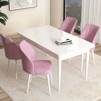 Set masa si scaune (5 bucati), Hanah Home, Arp, Alb/Roz imagine