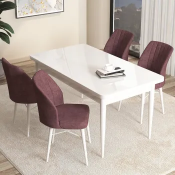 Set masa si scaune (5 bucati), Hanah Home, Arp, Alb / Roz Paduros imagine