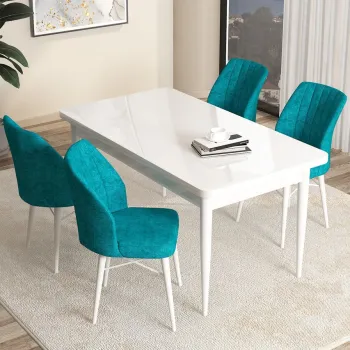 Set masa si scaune (5 bucati), Hanah Home, Arp, Alb / Turcoaz imagine