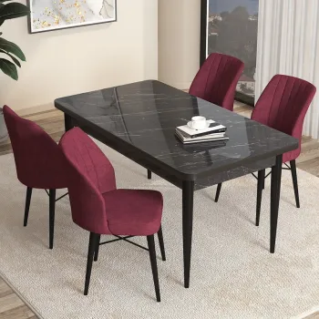 Set masa si scaune (5 bucati), Hanah Home, Arp, Marmura neagra / Burgundia imagine