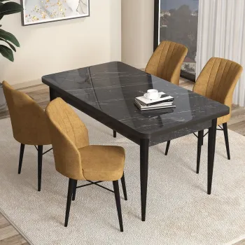Set masa si scaune (5 bucati), Hanah Home, Arp, Marmura neagra / Cappuccino imagine