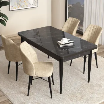 Set masa si scaune (5 bucati), Hanah Home, Arp, Marmura neagra / Crem imagine