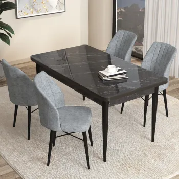 Set masa si scaune (5 bucati), Hanah Home, Arp, Marmura neagra / Gri imagine