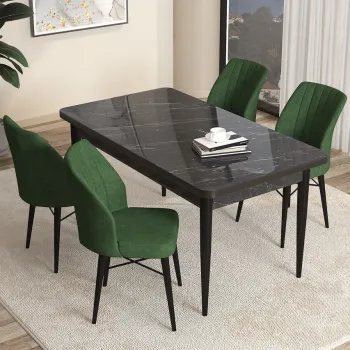 Set masa si scaune (5 bucati), Hanah Home, Arp, Marmura neagra / Kaki imagine