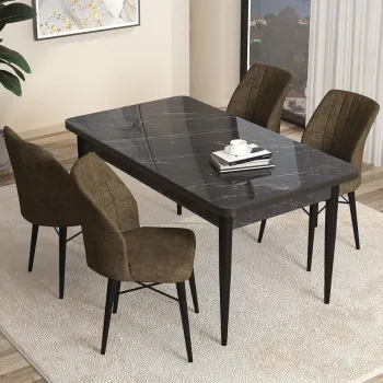 Set masa si scaune (5 bucati), Hanah Home, Arp, Marmura neagra / Maro imagine