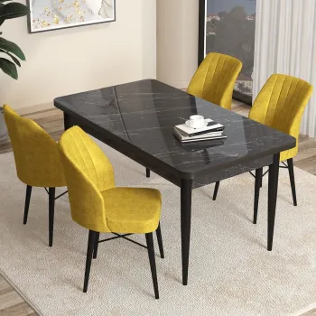 Set masa si scaune (5 bucati), Hanah Home, Arp, Marmura neagra / Mustar imagine