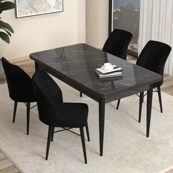 Set masa si scaune (5 bucati), Hanah Home, Arp, Marmura neagra / Negru imagine