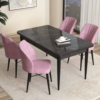 Set masa si scaune (5 bucati), Hanah Home, Arp, Marmura neagra / Roz imagine