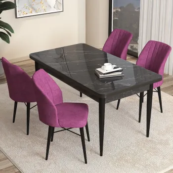 Set masa si scaune (5 bucati), Hanah Home, Arp, Marmura neagra / Violet imagine