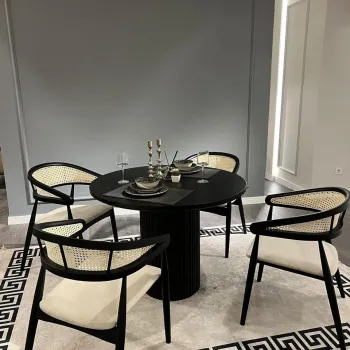 Set masa si scaune (5 bucati), Hanah Home, Moon, Alb/Negru imagine