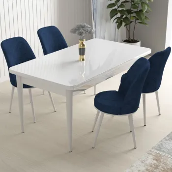 Set masa si scaune (5 bucati), Hanah Home, Nil, Alb / Bleumarin imagine