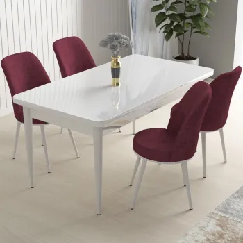 Set masa si scaune (5 bucati), Hanah Home, Nil, Alb / Burgundia imagine