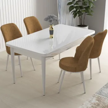 Set masa si scaune (5 bucati), Hanah Home, Nil, Alb / Cappuccino imagine