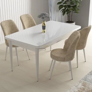 Set masa si scaune (5 bucati), Hanah Home, Nil, Alb / Crem imagine