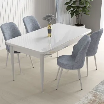 Set masa si scaune (5 bucati), Hanah Home, Nil, Alb/Gri imagine
