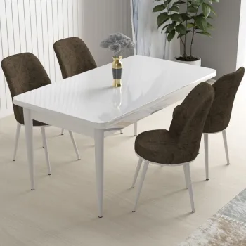 Set masa si scaune (5 bucati), Hanah Home, Nil, Alb/Maro imagine