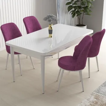 Set masa si scaune (5 bucati), Hanah Home, Nil, Alb/Mov imagine