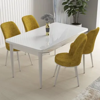 Set masa si scaune (5 bucati), Hanah Home, Nil, Alb/Mustar imagine