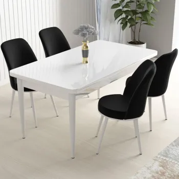 Set masa si scaune (5 bucati), Hanah Home, Nil, Alb/Negru imagine