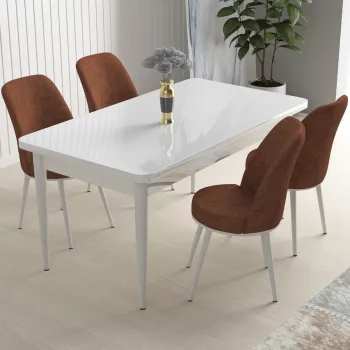 Set masa si scaune (5 bucati), Hanah Home, Nil, Alb / Rosu-catifea imagine