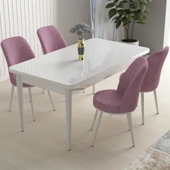 Set masa si scaune (5 bucati), Hanah Home, Nil, Alb/Roz imagine