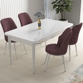 Set masa si scaune (5 bucati), Hanah Home, Nil, Alb / Roz Paduros imagine