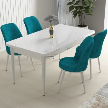 Set masa si scaune (5 bucati), Hanah Home, Nil, Alb / Turcoaz imagine