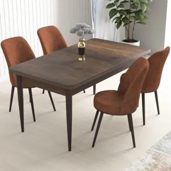 Set masa si scaune (5 bucati), Hanah Home, Nil, Baroc / Rosu-tigla imagine