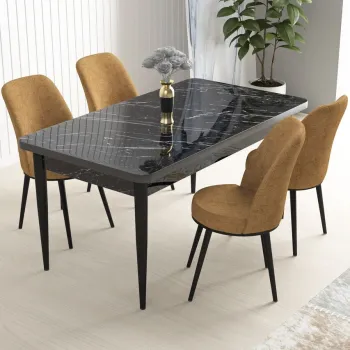 Set masa si scaune (5 bucati), Hanah Home, Nil, Marmura neagra / Cappuccino imagine