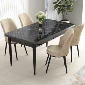 Set masa si scaune (5 bucati), Hanah Home, Nil, Marmura neagra / Crem imagine