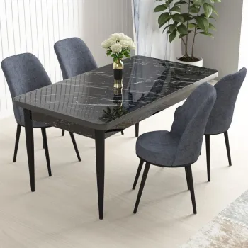 Set masa si scaune (5 bucati), Hanah Home, Nil, Marmura neagra / Fumure imagine