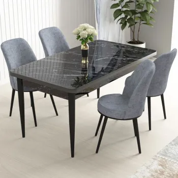 Set masa si scaune (5 bucati), Hanah Home, Nil, Marmura neagra / Gri imagine