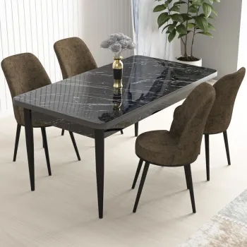 Set masa si scaune (5 bucati), Hanah Home, Nil, Marmura neagra / Maro imagine