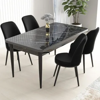 Set masa si scaune (5 bucati), Hanah Home, Nil, Marmura neagra / Negru imagine