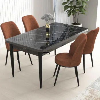 Set masa si scaune (5 bucati), Hanah Home, Nil, Marmura neagra / Rosu de faianta imagine